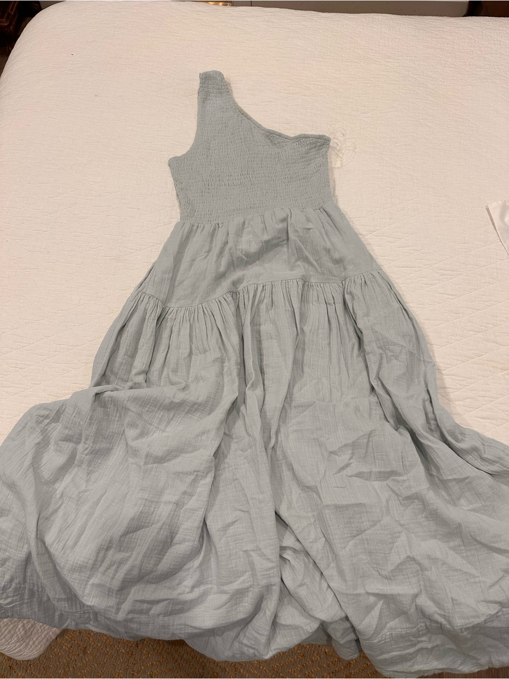 Elan One-Shoulder Smocked Maxi Dress in Pale blue